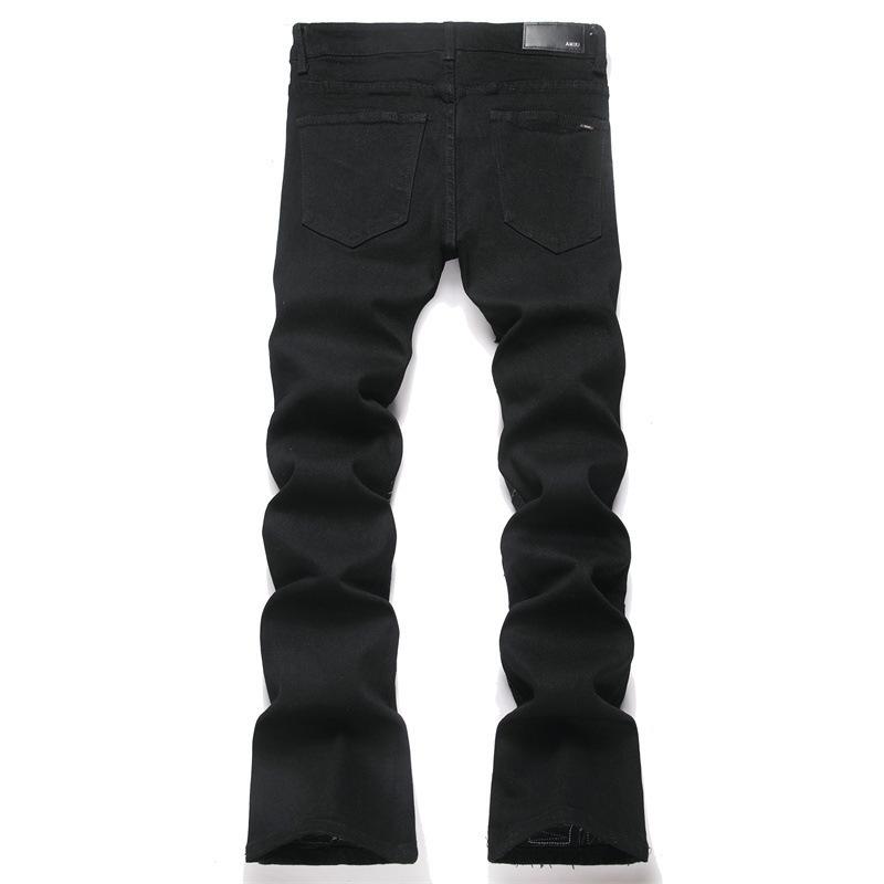 New Style Fashion Trendy Loose Black Denim Elastic Waist Slimming Mens Bootcut Jeans 8275