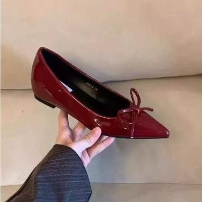 Mode 2025 Herbst/Winter Neue spitze Zehen Schleife Innen erhöhte flache Einzelne Schuhe Damen Flachmündige Mary Jane Schuhe