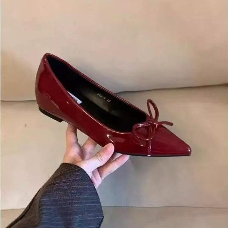 Fashion 2025 Fall/Winter New Pointed Toe Bow Inside Heightened Flat Single Shoes Women's Shallow Mouth Mary Jane Shoes
