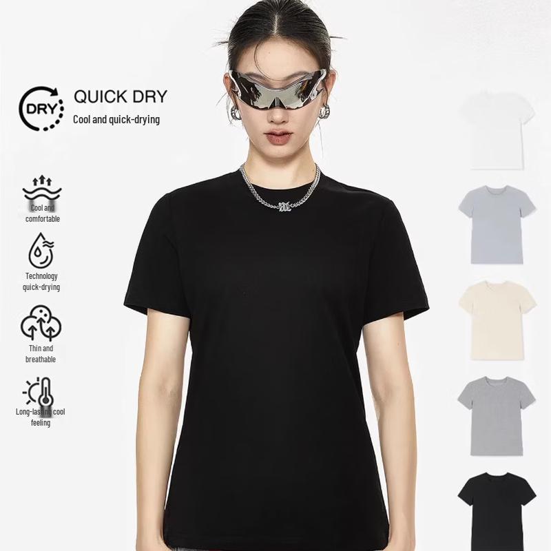 ICH MODE Women s Cool-Touch Slim Fit Short Sleeve T-Shirt M