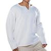 Minimalist Linen-Cotton Blend Long Sleeve Shirt for Men - Breathable Notch Neck Drop Shoulder Relaxed Fit Vacation Casual Tops In Solid Colors