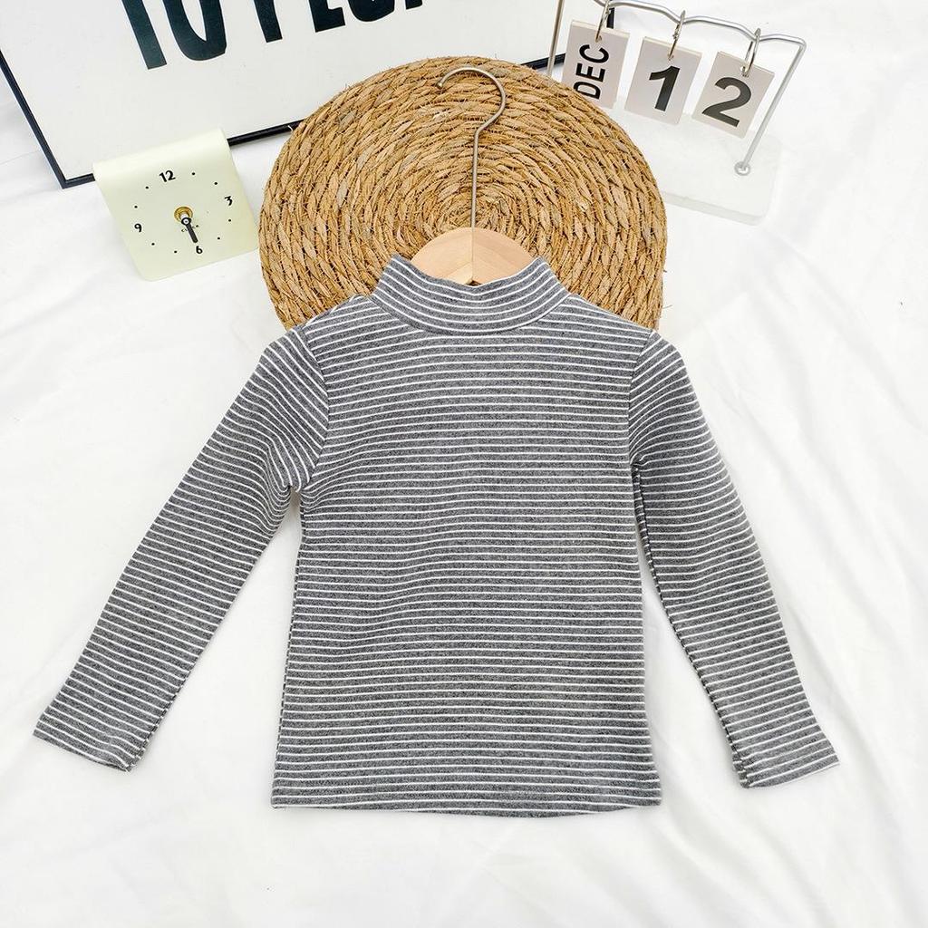 Kids' and Parents' Striped Long Sleeve T-shirt - Semi-High Collar Elastic Layer for Autumn/Winter