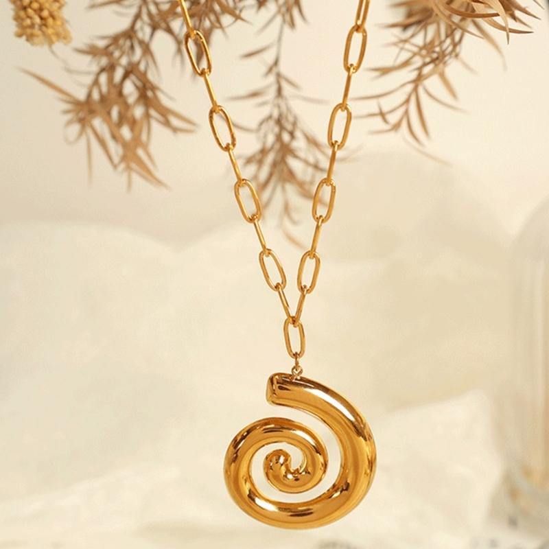 Bohemian Beach Jewelry Spirals Conch Pendant Necklace for Women Waterproof Stainless Steel Trendy Gift