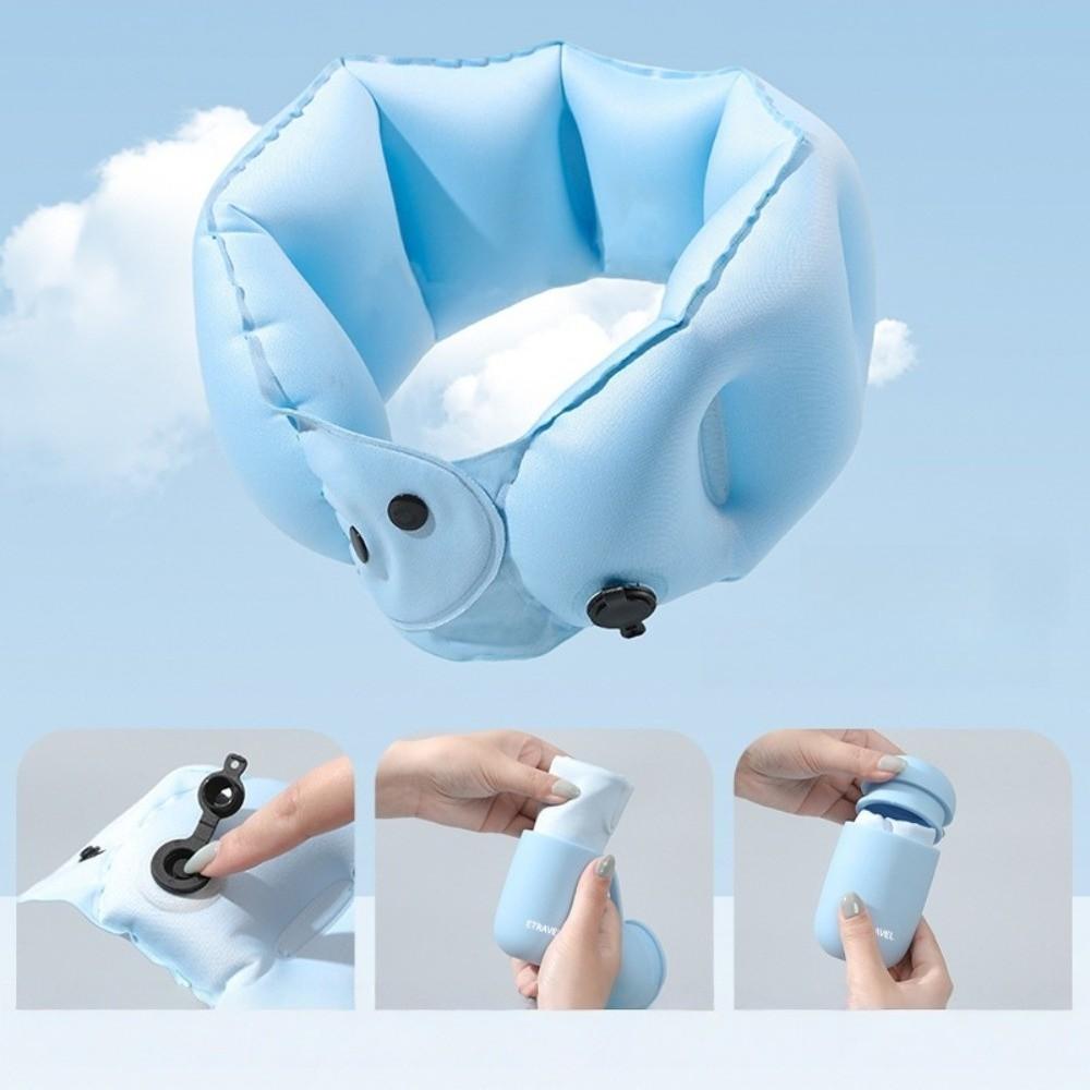 Portable U-shaped Neck Pillow Mini Milk Fiber Inflatable Travel Pillow Lightweight Soft Ring Neck Pillow Outdoor Activities