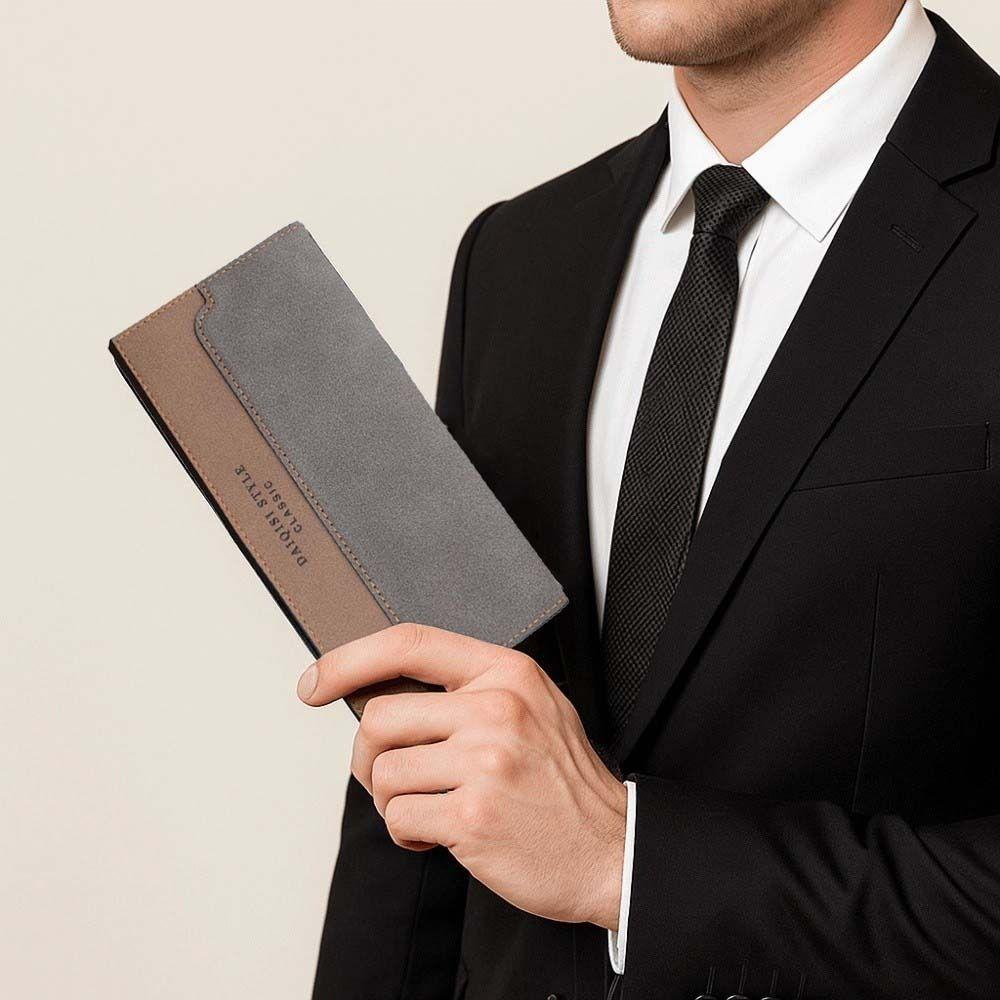 PVC Men Business Wallet Anti-lost Contrast Color PU Purse Clutch Bag Long Suit Wallet  Daily