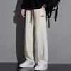 Men's Patch Detail Wide Leg Sweatpants Casual Drawstring Waist Streetwear Bottoms