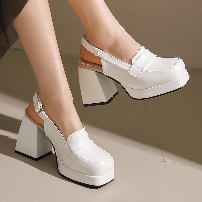 Women's high-heeled sandals spring and summer new waterproof table thick heel large size solid color bag head sandals