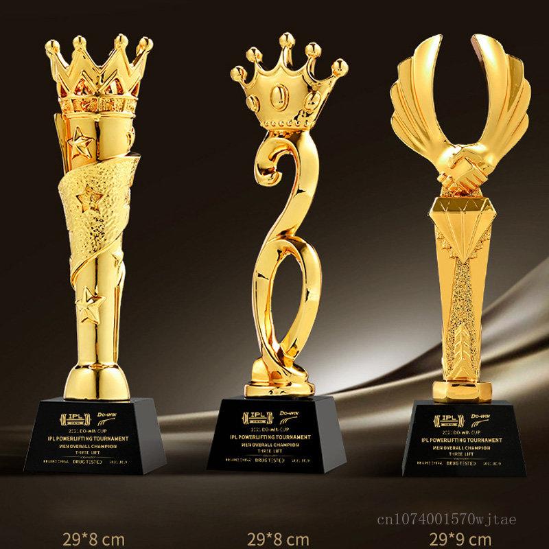 Customized Gold-plating Resin Trophy Award Souvenir, Excellent Character, Home Decoration, Creative, Crystal Base, Engraving 1Pc
