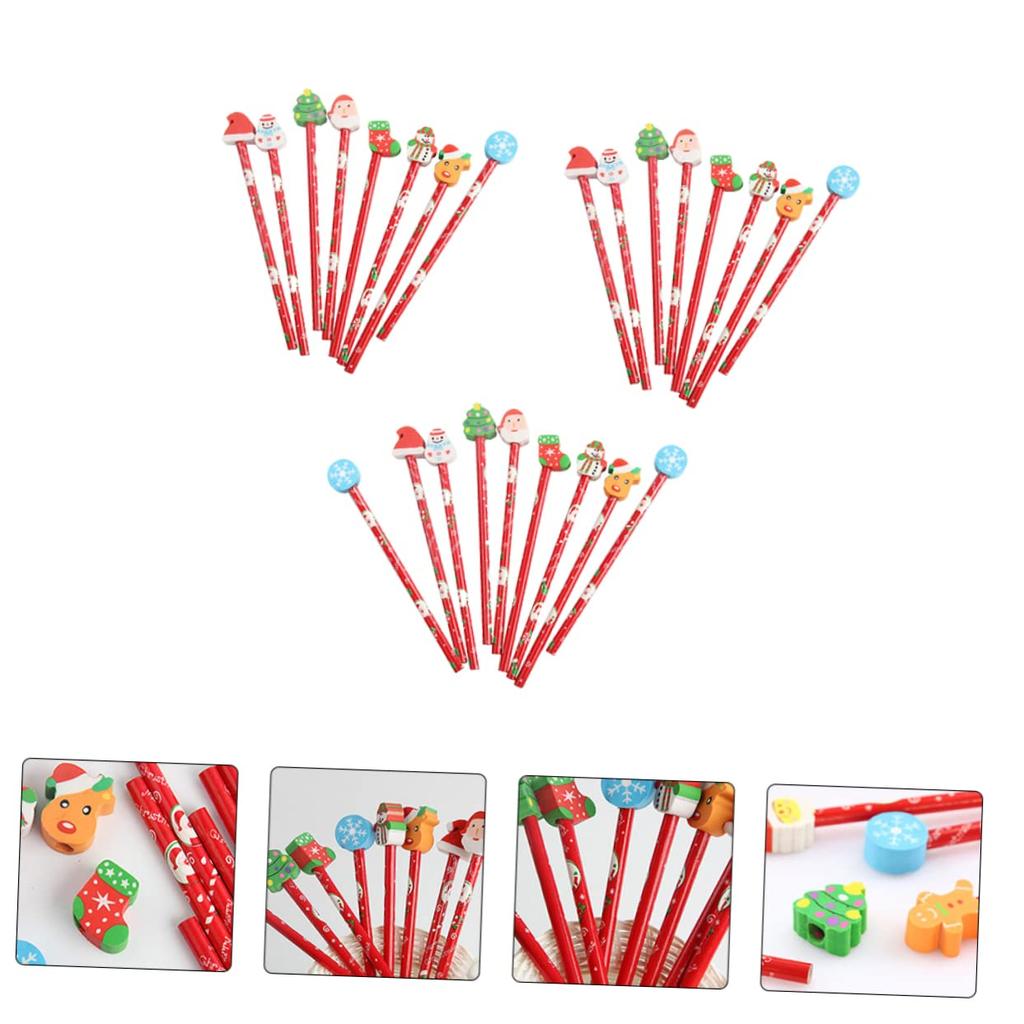 25 Christmas Christmas Kids Christmas Goods Bag Christmas TPR Pencils with Assorted for School Pencils, Stationery, Filler, Eraser, Wooden, Colors,