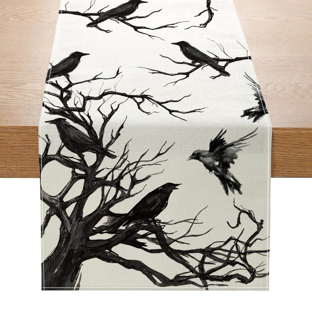 Halloween Party Linen Table Runner Happy Halloween Decoration For Home Kids Trick Or Treat Pumpkin Bat Horror Party Supplies