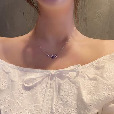 Silver Color Inlaid Zircon Star Necklaces for Women Sweet and Cute Pendant Choker Fashion Creative Jewelry Gift