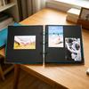 Álbum de Scrapbook DIY, Álbum de Fotos em Couro Sintético Preto com Encadernação em Argola, Livro de Memórias para Diário, Presente de Scrapbook Retrô
