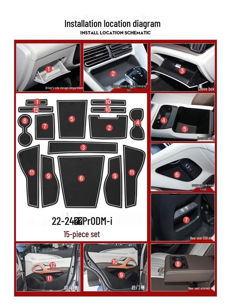 22 BYD Song Pro DMi Door Slot and Cup Holder Pads for Car Modification