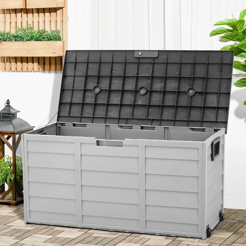 290L Outdoor Storage Box with Lid, Lockable with Wheels & Handles, for Garden Tools