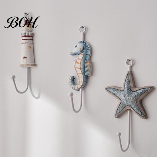 Wall Hooks for Clothes Wooden Hook, Mediterranean Style Decorative Coat Sturdy Hook Durable Hanger Home Decor Keys Umbrellas Scarves