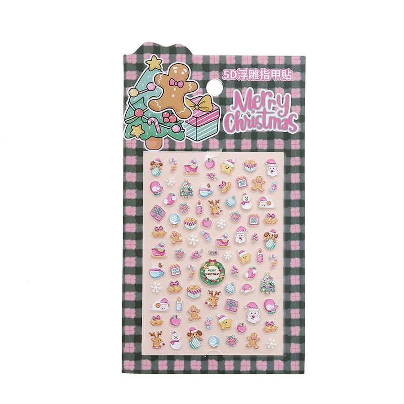 

Pink Luminous Christmas Nail Sticker Reindeer Santa Claus Bear Snowflake Winter Diy Nail Art Sticker Xmas Manicure Decoration