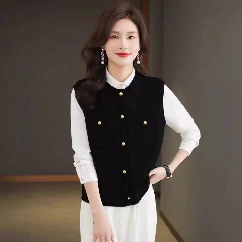 

WTEMPO Женский вязаный жилет, свитер с круглым вырезом на весну и осень, свободный вязаный жилет, кардиган 2XL чёрный