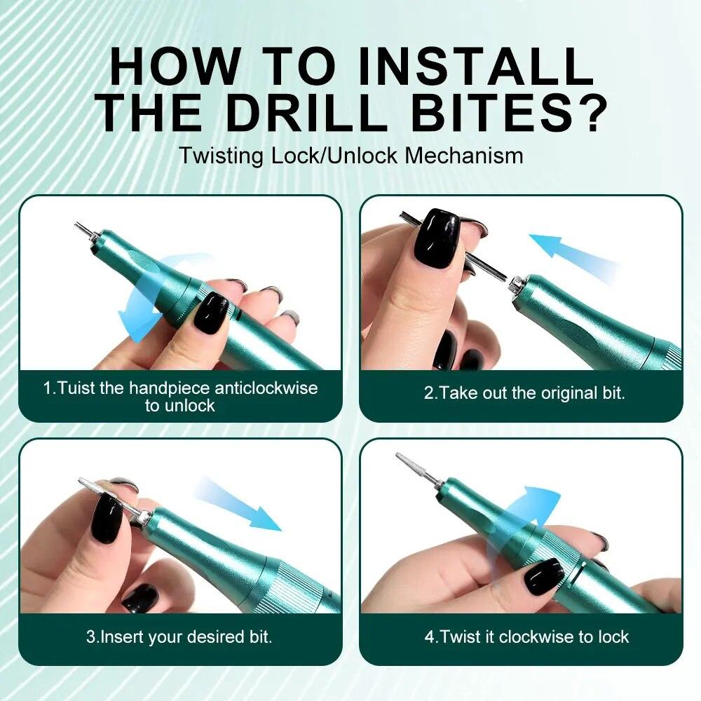 New 45000RPM Electric Portable Nail Drill Machine Rechargeable Low Noise Professional Nail Sander File for Manicure Salon Tool