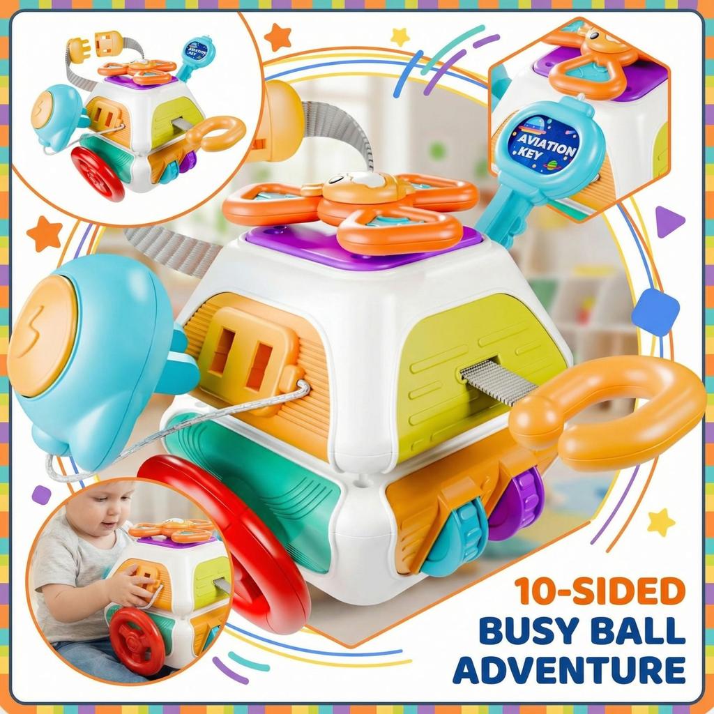 Baby Frühpädagogik Zehnflächner Beschäftigungsball Pädagogisches Multifunktionsspielzeug für Jungen und Mädchen, Feinmotorik Training Geschenk