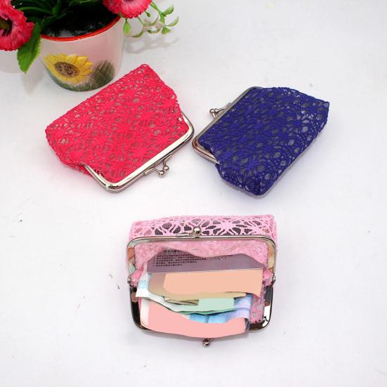 Women Lace Coin Purse, Mesh Small Change Purse, Kiss Lock Closure Pouch for Coins Cash Cards Lipstick