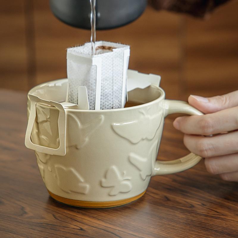 Creative Butterfly Relief Cup Niche Mug Ceramic Coffee Cup Large Capacity Breakfast Cup Water Cup Export
