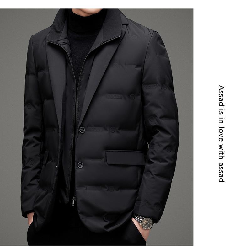High-End Quality 90% Grey Duck Down Scarf Collar Fake Two-Piece Suit Jacket Winter Business Casual Fashion Puffer Doudoune Homme