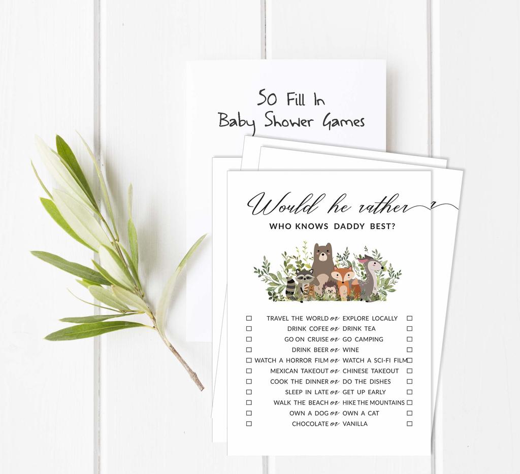 Inkdotpot Leaves & Animals Baby Shower Game Set Of 50 BabyA AlphabetA ABCA Game Gender Neutral Party