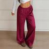 Women Brown Leopard Print Satin High Waist Drawstring Wide Leg Pants