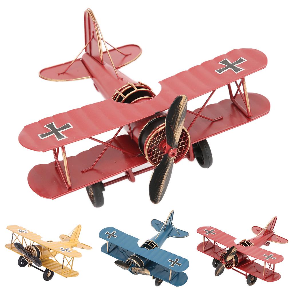 Iron Airplane Ornament Aircraft Retro Airplane Model Delicate Vintage Biplane Handicraft for Home Decoration Cafe Ornament