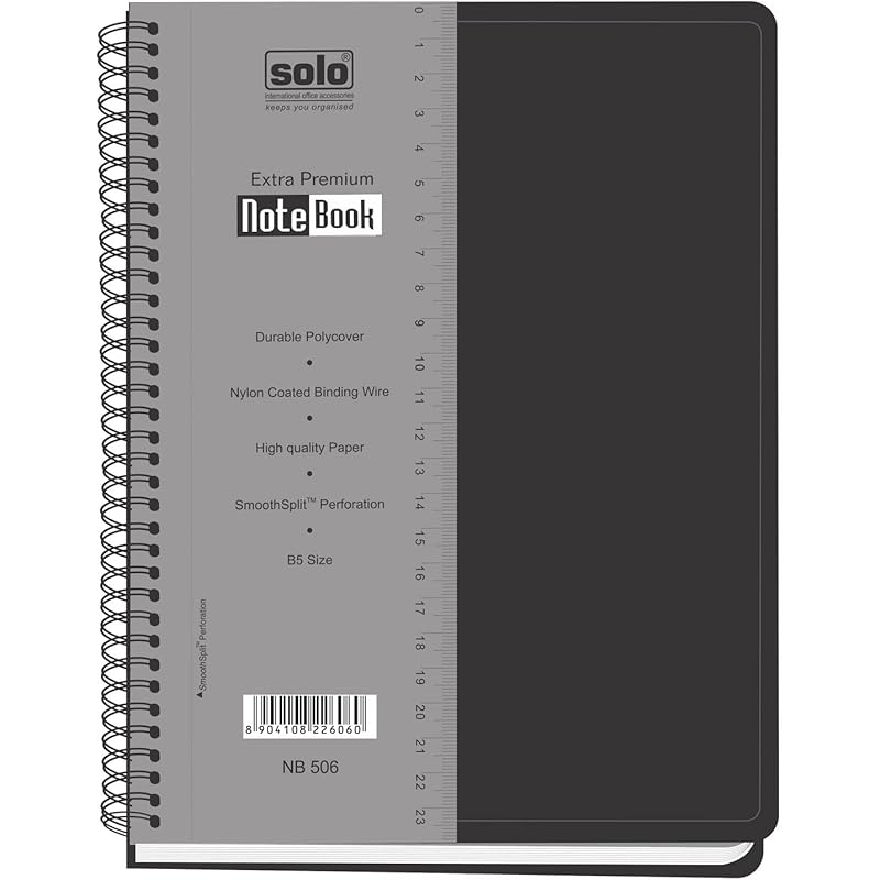 

Solo B5 Premium Notebook with Spiral Wiro Binding & 160 Pages, Perfect Grid Ruling Book for Office, College and School & 5 чёрный