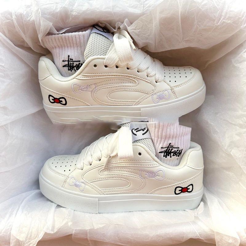 High-value Summer Skateboard Shoes, Men's and Women's Bread, Little White Shoes, Bow Design, New Casual and Breathable