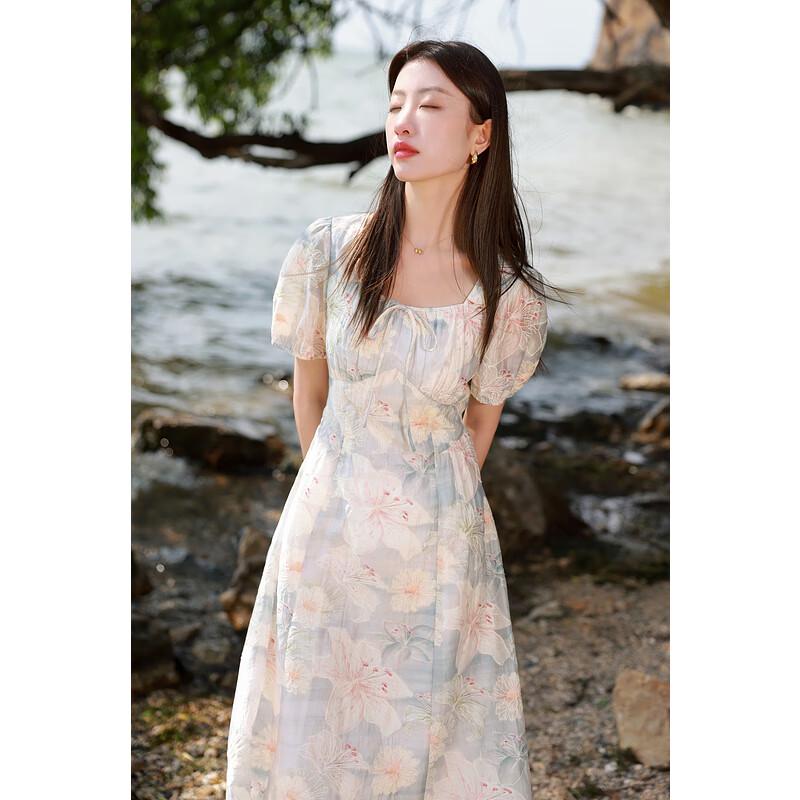 Sancai Plus Size French Square Neck Floral Embroidered Dress