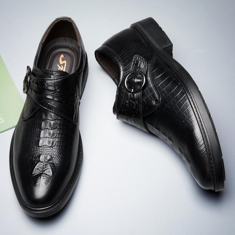 Fashion Genuine Leather Men Dress Shoes Crocodile Pattern Oxfords Brogue Shoes Lace Up Mens Casual Shoes Luxury Brand Business Footwear