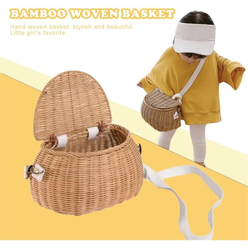 Wicker Baskets Kids Basket Wicker Basket Front Bicycle Storage Basket Wicker Straw Backpack Multi-use Picnic Basket for Girl Boy