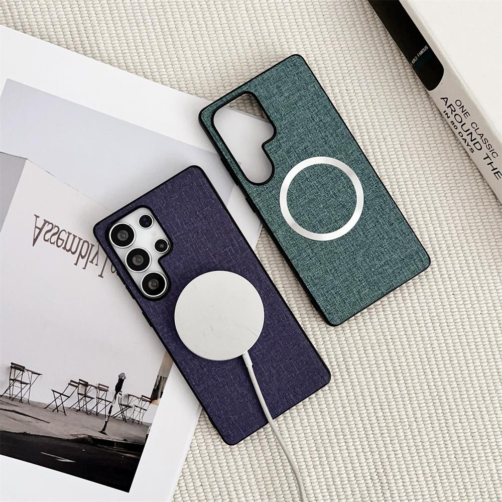 For Magsafe Fabric Cloth Case for Samsung Galaxy S25 S23 Ultra S24 FE S22 S21 Plus A16 A36 Magnetic Solid Color Ultra Thin Cover