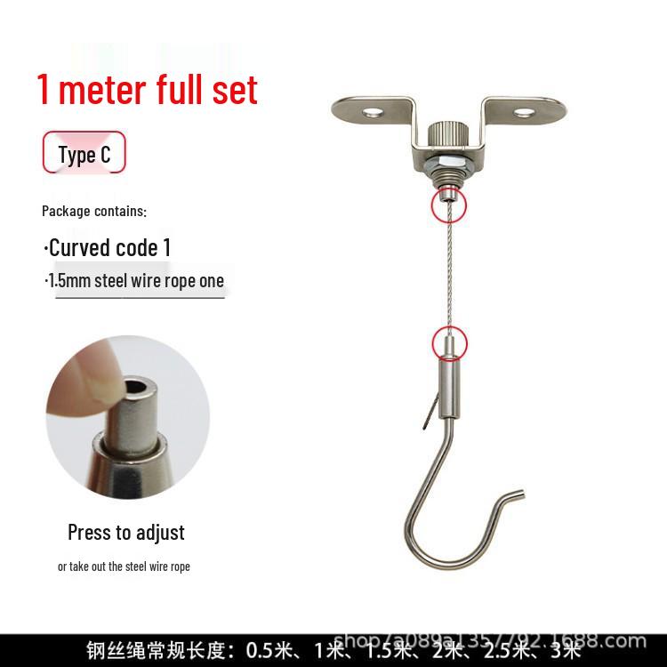 Stainless Steel Adjustable Wire Rope Hanging Hook for Art & Picture Displays