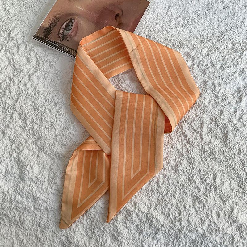 Stylish and simple striped silk scarf temperament versatile long scarf hair tie bag decoration multi-functional small streamer