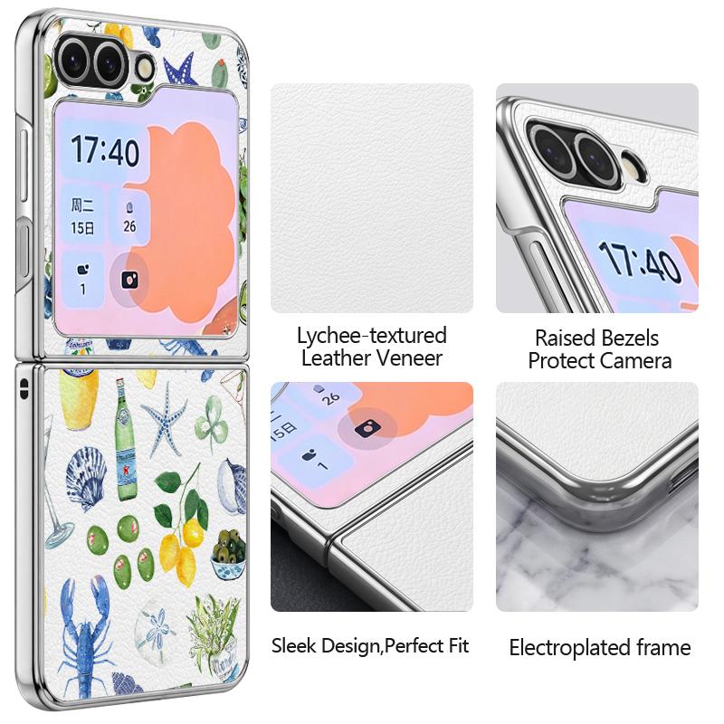 Summer Ocean Themed Phone Case For Samsung Galaxy Z FlIP 7 FE 6 5 Z Flip7 Flip6 Flip5 Luxury Plating PC+PU Leather Hybrid Folding Phone Cover