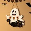 Rustic Autumn Party Decorations Cute White Ghost Wooden Door Hanger Sign with Black Cat BOO Farmhouse Halloween Porch Banner, Waterproof Front Plaque