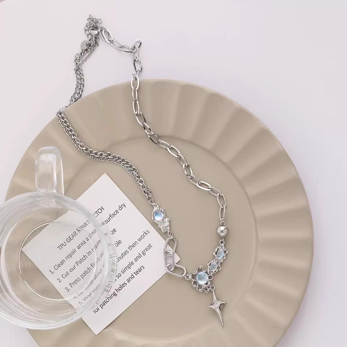 

Ожерелье из титановой стали с лунным камнем — роскошный летний дизайн для женщин, трендовая цепочка на ключицу, модный аксессуар для горячих девушек.