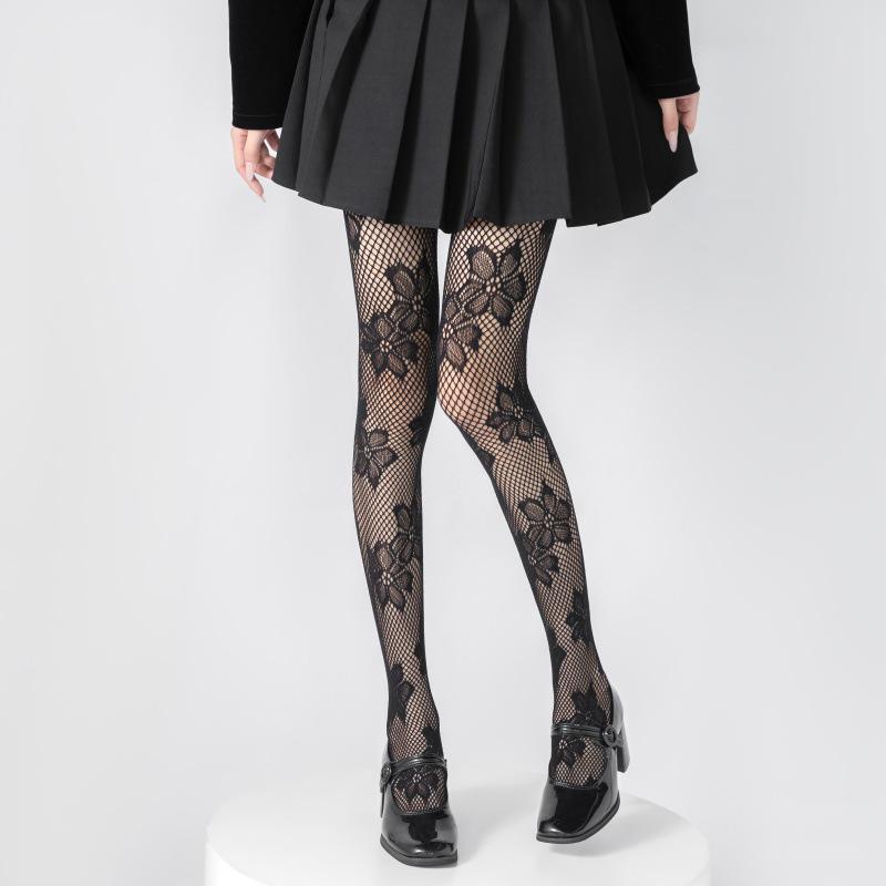 1 collant fin et sexy en dentelle florale Y2K, grande taille, multicolore