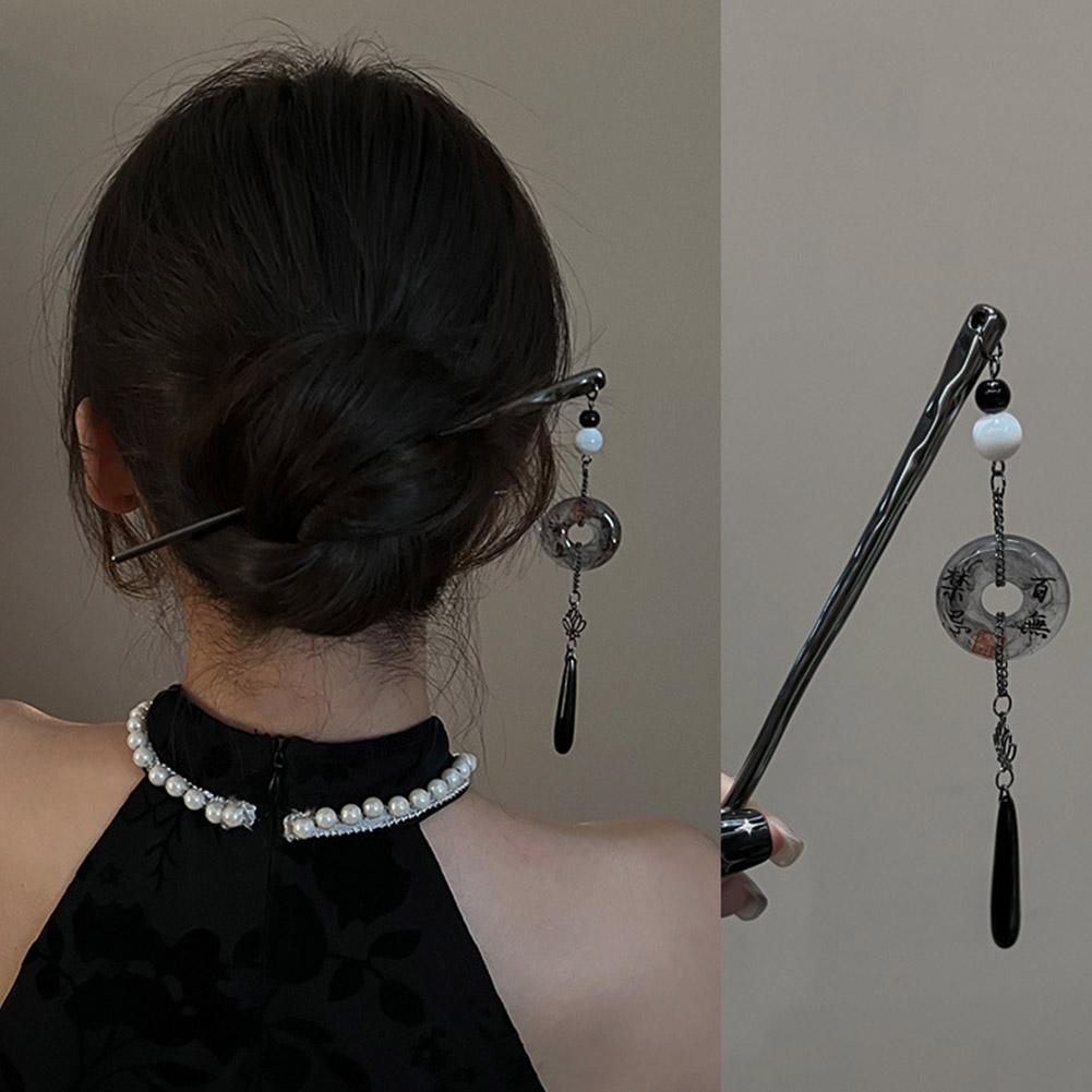 Ancient Style Hair Accessories For Women High-grade Pendant Chinese Tassel Black Cheongsam Hanf S4Z3