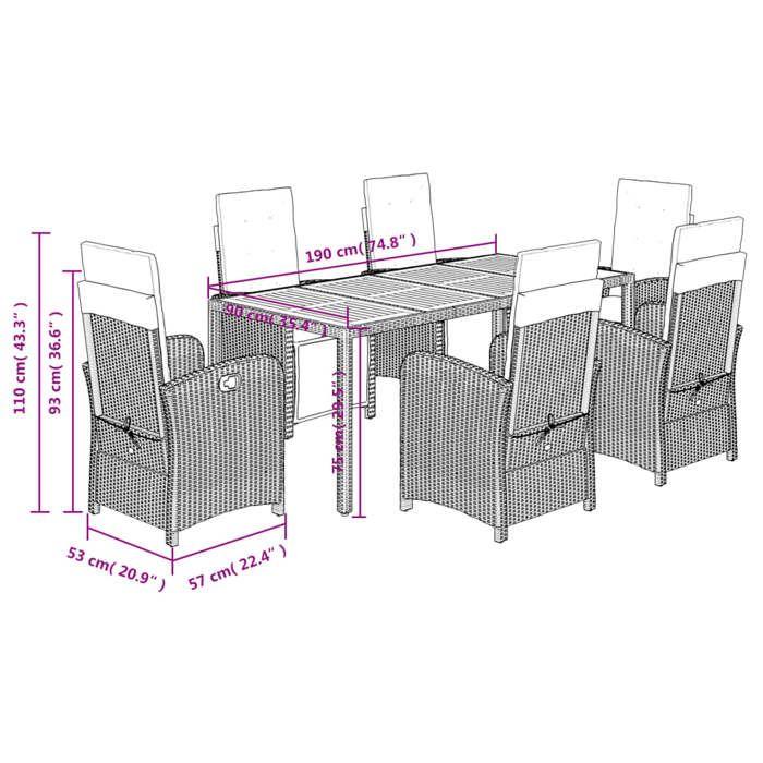 VidaXL Ensemble à Manger de Jardin avec Coussins 7 pcs, Chaises et Table de Patio, Meubles de Terrasse, Moderne, Noir Résine 3212472