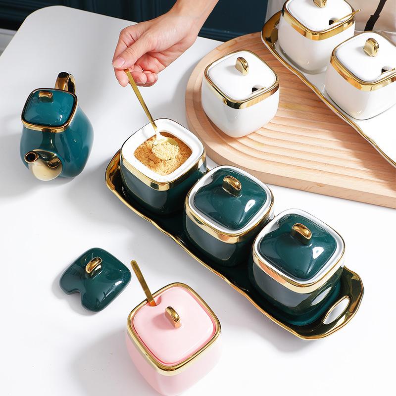 Phnom Penh Ceramic Seasoning Jar with Lid, Spice Jars, Vinegar Pot, Salt and Pepper Shakers, Olive Oil Bottle, Kitchen Supplies