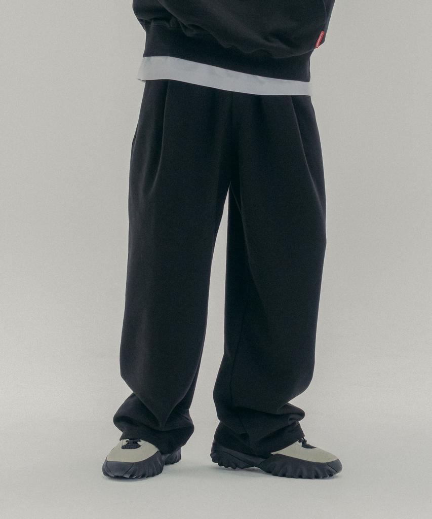 PSSHOPPER Washed One-Pleat Wide Pants [Black]