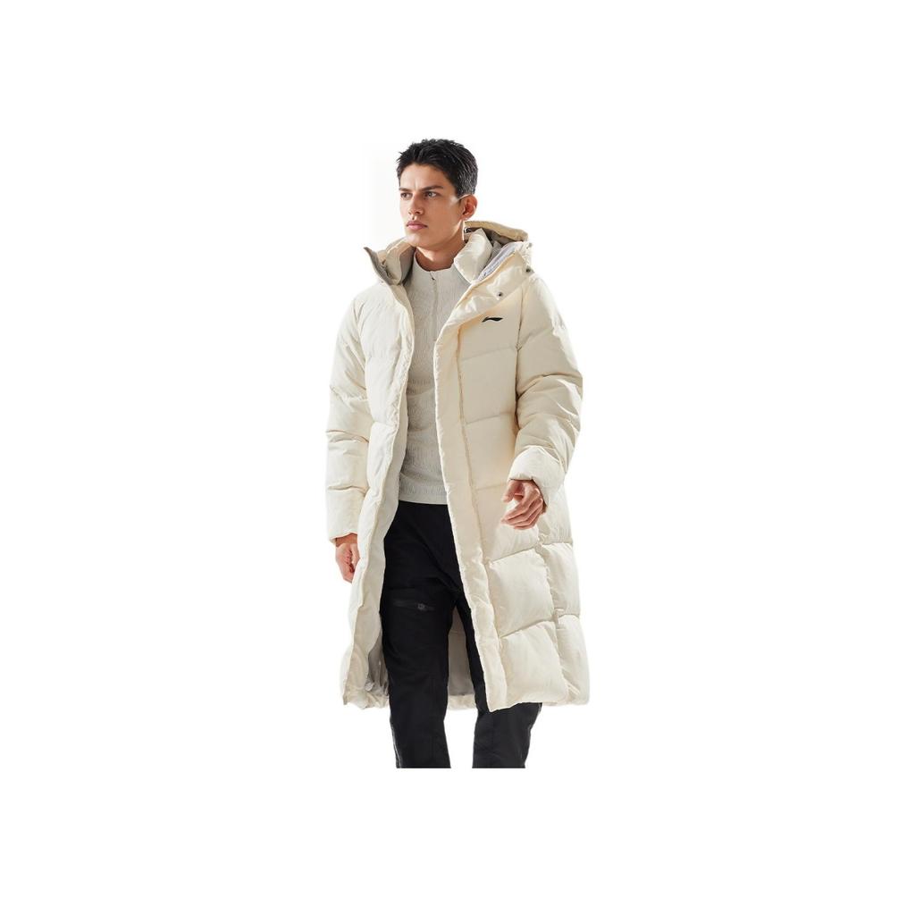 Li Ning Fitness Series Logo Bequeme Lockere Kältebeständige Warme Outdoor Lange Freizeit Daunenjacke Herren Oberbekleidung Off-White AYMU095-2
