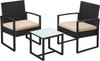 SONGMICS GGF010M05 Balkongträdgårdsmöbelset, PE Polyrotting Lounge Set, Bord och 2 Stolar, Utemöbler, Enkel Montering, Utomhus, för Uteplats