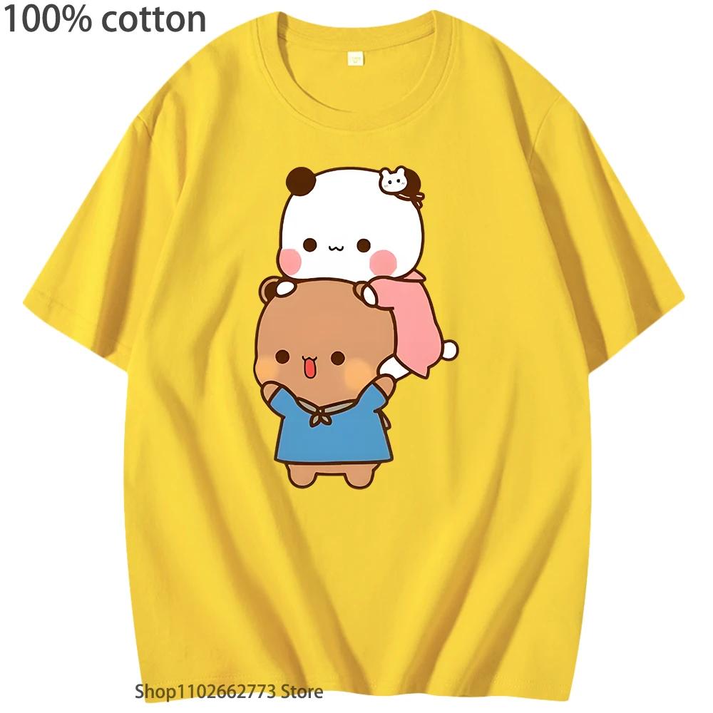 

Kawaii DuDu and BuBu Enjoying Their Time Tshirts Cute Panda Bear Graphic Shirt Korean Styele Women Clothes Cotton Men Tees 3XL