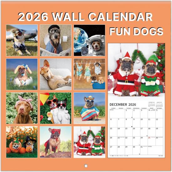 2026 Wall Calendar, 2026 Funny Dogs Calendar, 12 Months from Jan 2026 - Dec 2026, 12" x 24" Open, Funny Wall Calendar, Cute Dog Calendar with Thick