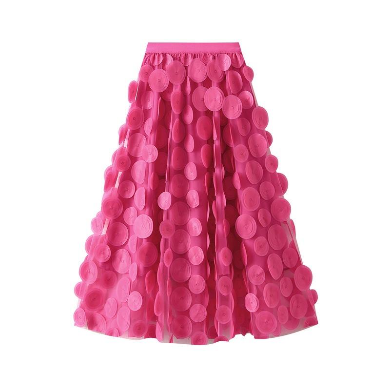 Heavy Industry three-dimensional polka dot black mesh skirt new design medium and long umbrella skirt